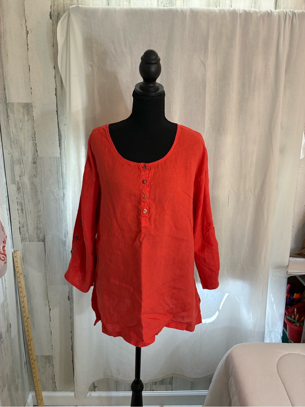 Casual coral Button-Front 100% Linen Blend Tunic Women’s Sz XL Made in the USA